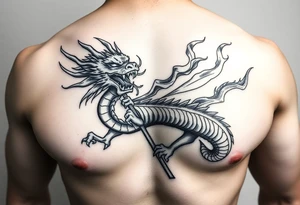 Flow dragon staff fire on the chest tattoo idea