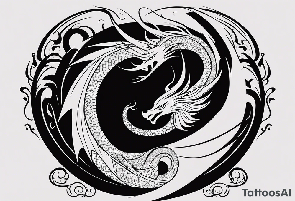 For a Gen Z-inspired dragon and phoenix tattoo, think of a clean, minimalist design that combines symbolism with bold, sleek lines. Imagine a dragon and phoenix spiraling together in a yin-yang-inspired layout. The dragon has a slightly abstract, modern shape, with sharp, flowing lines to show power, resilience, and wisdom, while the phoenix is rendered with sweeping curves and minimal detailing, symbolizing rebirth, growth, and transformation.

Both creatures should interact harmoniously, representing balance and duality. To keep it meaningful, focus on line work rather than intricate shading—clear, open spaces allow the tattoo to feel light and energetic. Adding small symbols, like stars or a faint galaxy backdrop, can enhance the "rising from ashes" and "strength through challenge" themes. This design will appeal timelessly while resonating with Gen Z’s love for symbolism and simplicity. tattoo idea