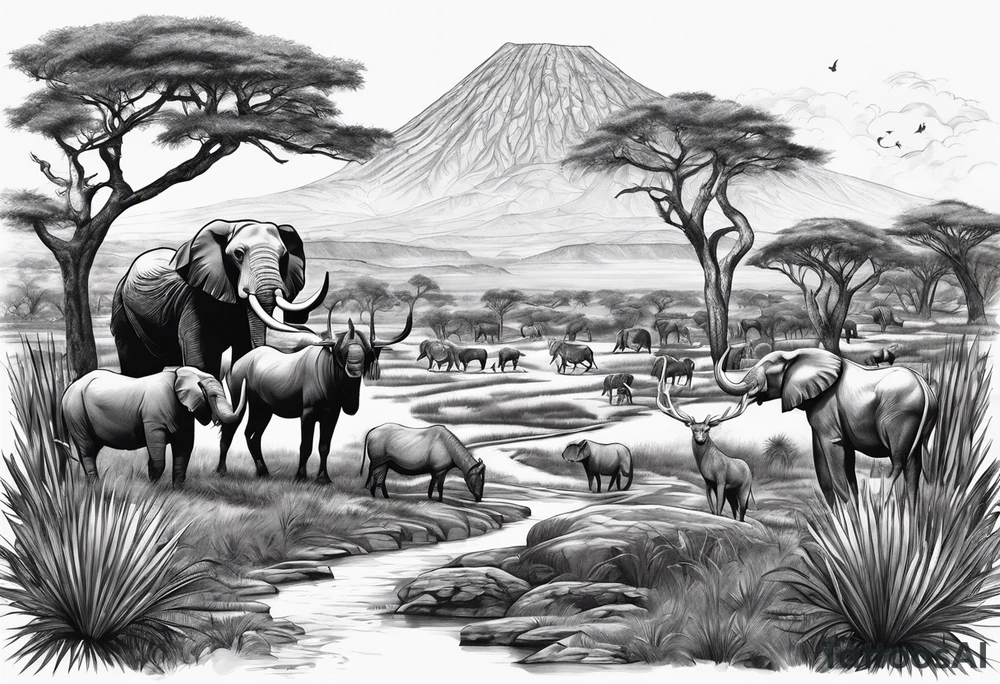 african, animals, landscape tattoo idea