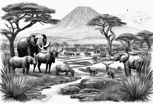 african, animals, landscape tattoo idea