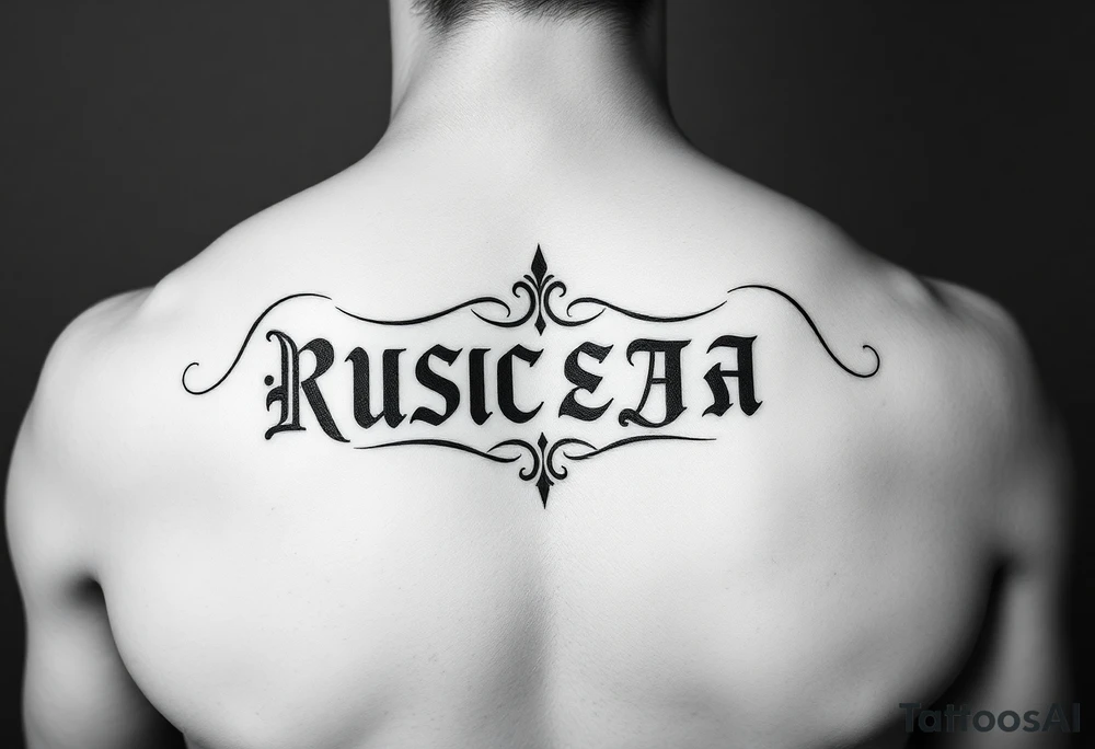 Russian lettering across top of chest tattoo idea