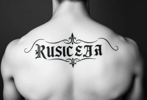 Russian lettering across top of chest tattoo idea