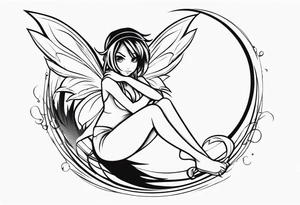 No color fairy with a tail inspired by the logo of the show called Fairy Tail in a fetal position leaning in and forward tattoo idea