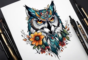 An owl a Wolf and a dendelion tattoo idea