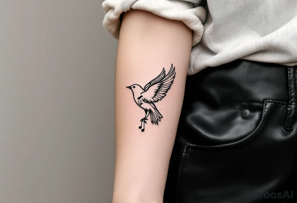 bird with music symbol tattoo idea