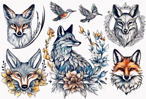 wasser sonne und mond fuchs eule kolibri wald hirsch blume des lebens tattoo idea