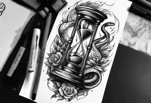 Snake surrounding an hourglass AND a thunder tattoo around forearm tattoo idea