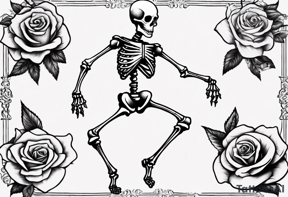 Dancing skeleton on a rose tattoo idea