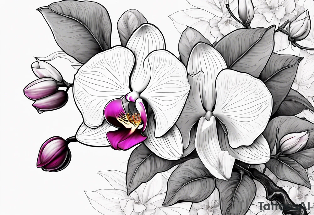 Orquídea olho de boneca e Bougainvillea delicadas e com pouca sombra tattoo idea