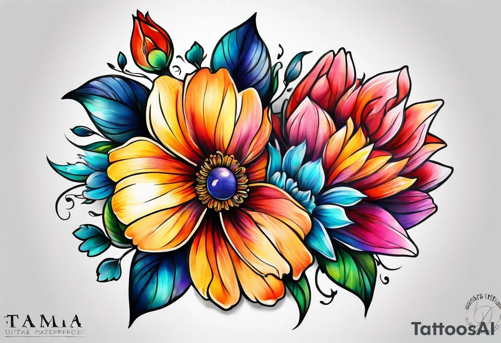 Collarbone tattoo of bright colorful flowers tattoo idea