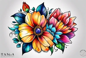 Collarbone tattoo of bright colorful flowers tattoo idea