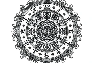 zodiac symbols runes within ornate clockwork mechanism tattoo idea
