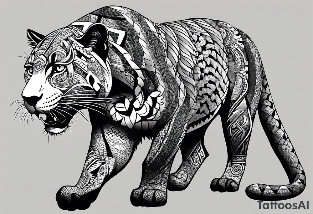 aztec black jaguar with snake tattoo idea