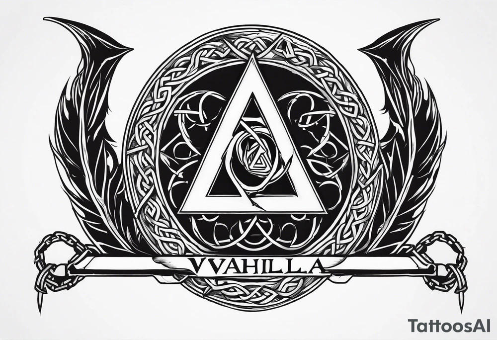 Valhalla sword shield dragon axe Valknut barbed wire chains fire tattoo idea