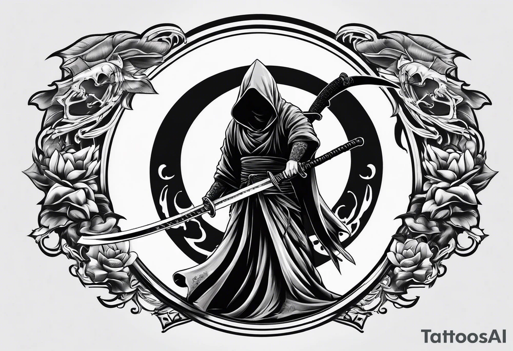 katana with grim reaper tattoo idea