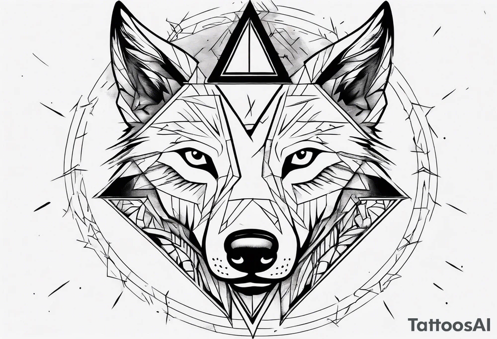 wolf head with triangle on forehead and circle in the background tattoo idea wolf head with triangle on forehead and circle in the background tattoo idea