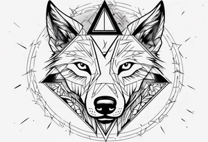 wolf head with triangle on forehead and circle in the background tattoo idea