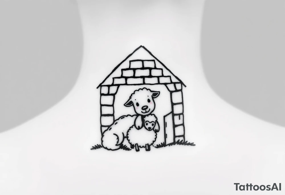 Three little pigs nursery Wolf and sheep as one hybrid 
animal hiding in a brick house from the big bad wolf I'll huff and puff and blow ur house down tattoo idea