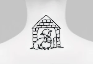 Three little pigs nursery Wolf and sheep as one hybrid 
animal hiding in a brick house from the big bad wolf I'll huff and puff and blow ur house down tattoo idea