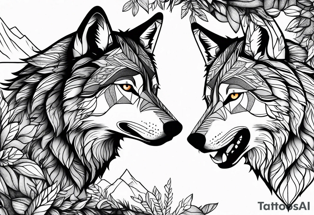Mountains, wolf eyes underneath tattoo idea