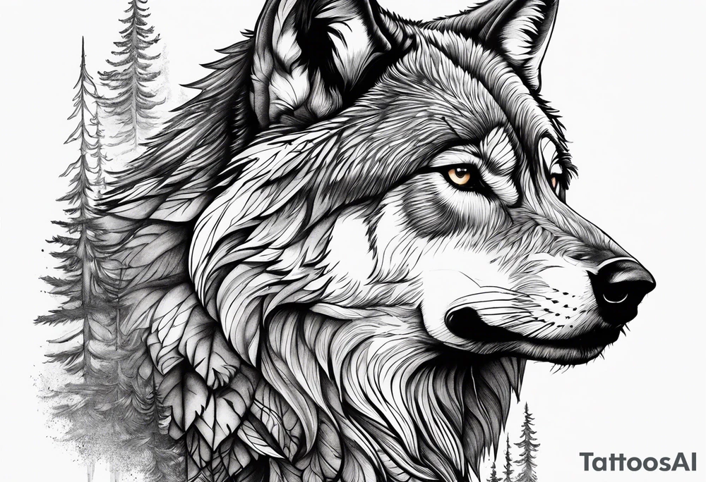 Mountains, wolf in it tattoo idea