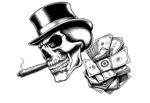 skull with mustache,a big cigar in his mouth,a top-hat on his head and alot of money in a hand. tattoo idea