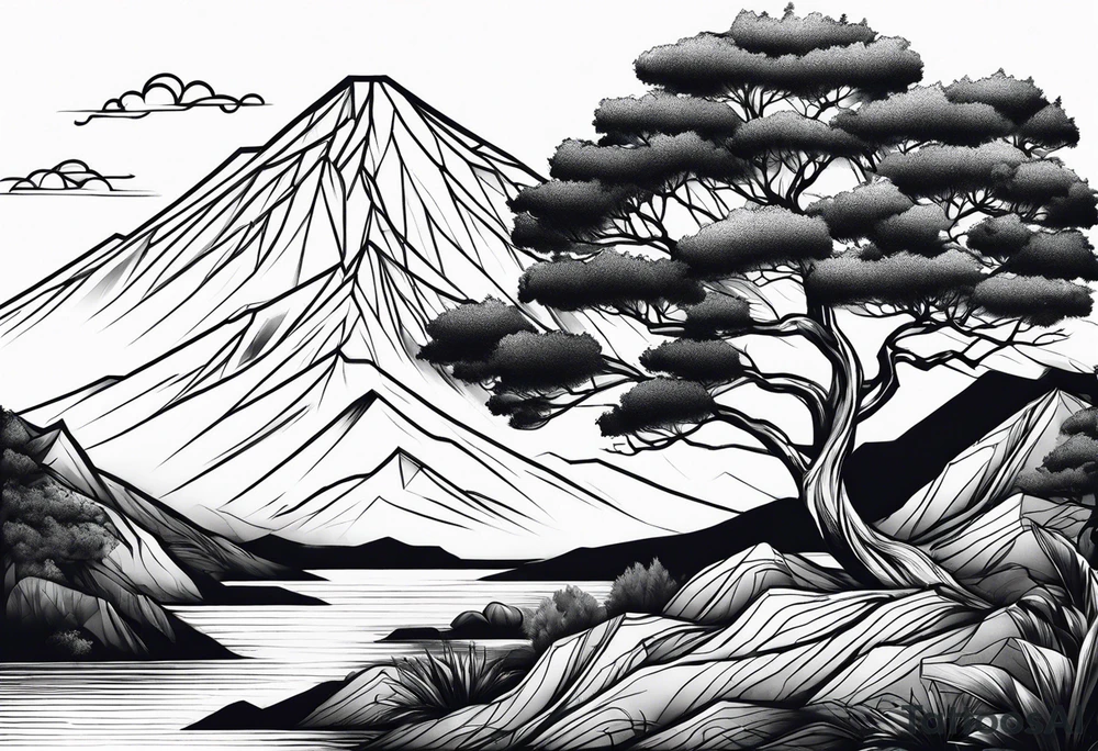 Tree mountain water tattoo idea
