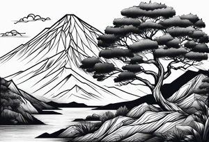 Tree mountain water tattoo idea