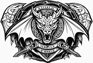 Valhalla sword shield dragon head axe tattoo idea