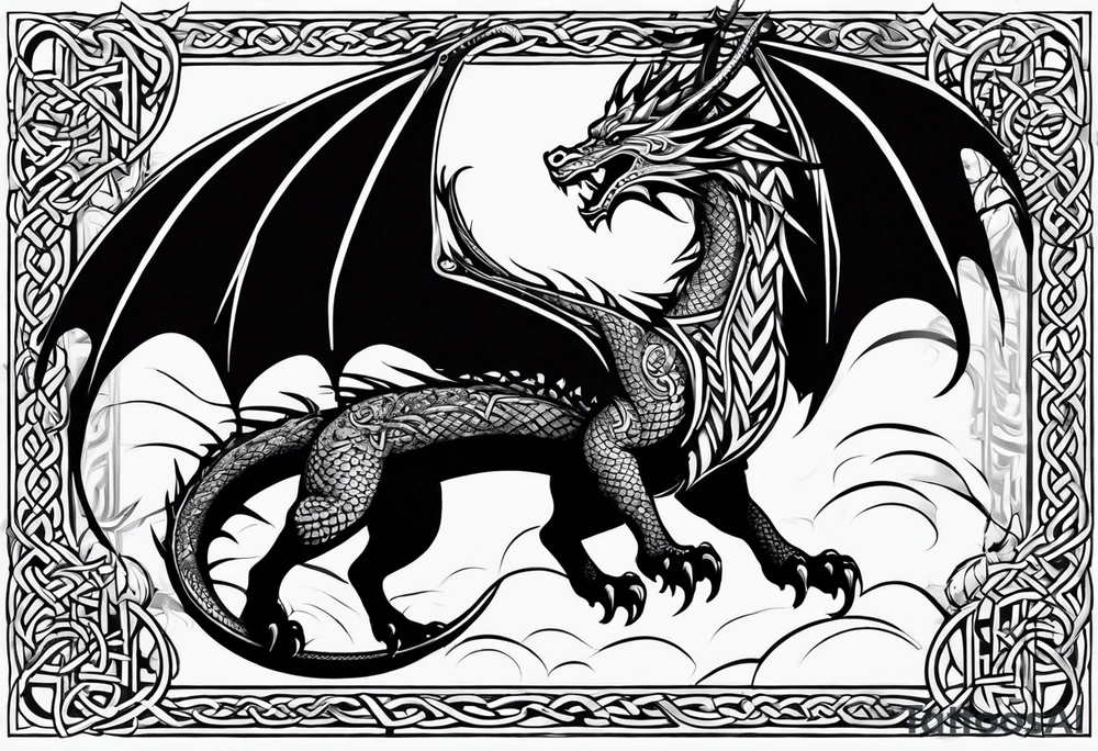 Celtic dragon flying downward tattoo idea