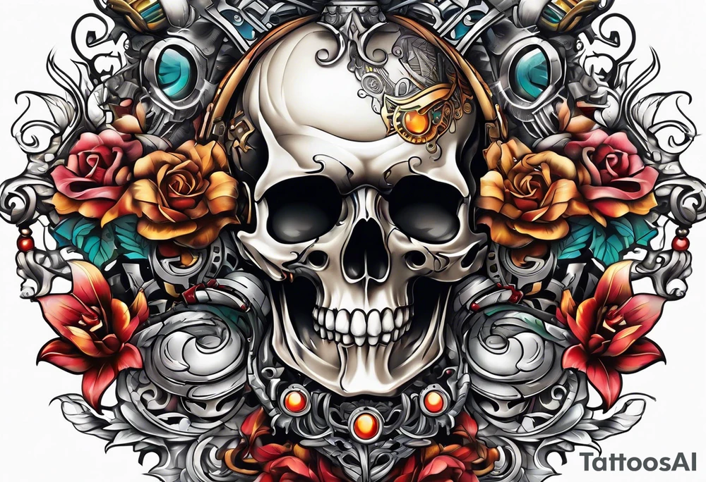 Tattoo in the neck of a skull freeing itself from human censorship. tattoo idea