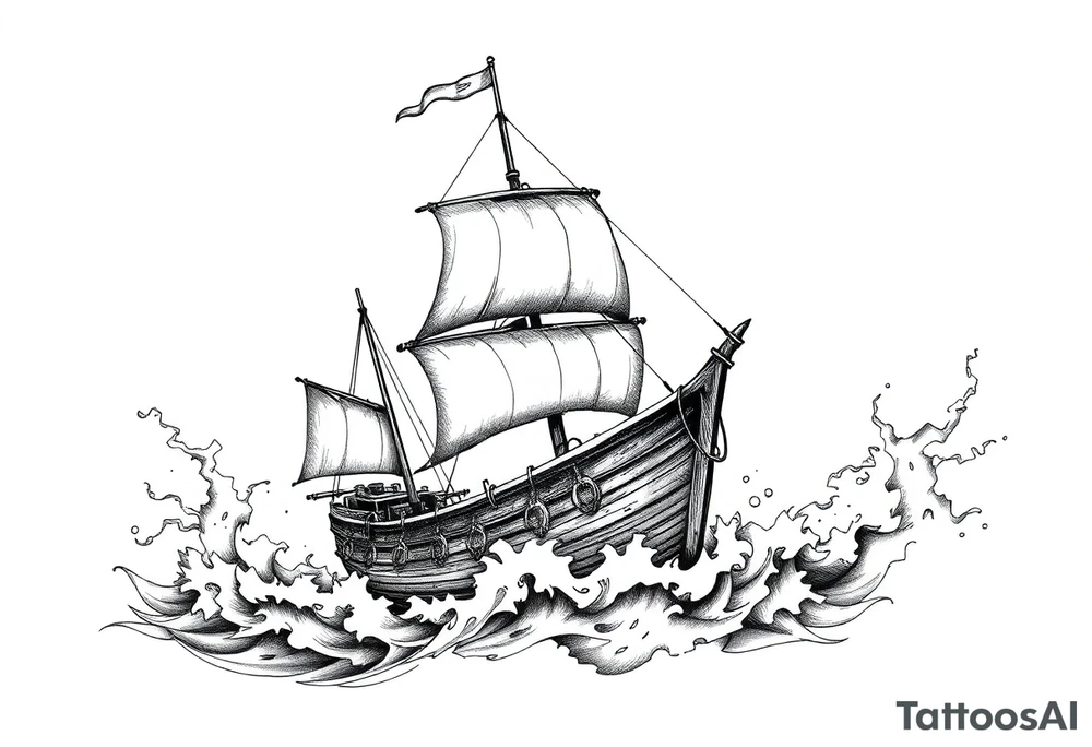 pirate ship in stormy sea. tattoo idea