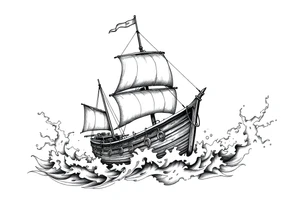 pirate ship in stormy sea. tattoo idea