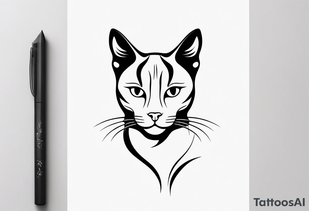 Design a simple outline tattoo of a cat stretching, embodying grace and flexibility, perfect for a subtle yet expressive design tattoo idea