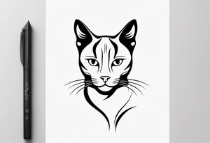 Design a simple outline tattoo of a cat stretching, embodying grace and flexibility, perfect for a subtle yet expressive design tattoo idea