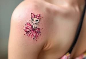 Channeling Parisian chic, this white and pink Marie with pink head bow tattoo honors The Aristocats in style. tattoo idea