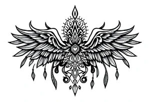 long shaman  style mytical bold line with ancient rhyme tattoo idea