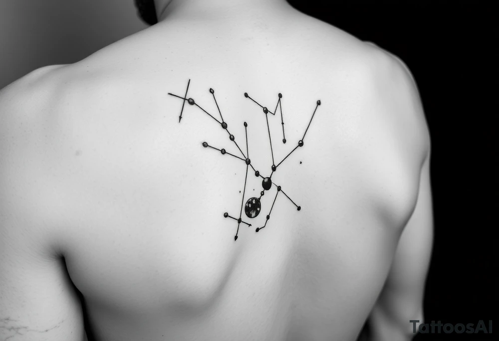 Big Virgo constellation into galaxy for leg tattoo idea