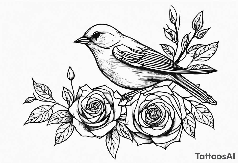 A Nightingale singing in a bush of Damascus roses above a music sheet tattoo idea