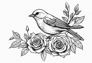 A Nightingale singing in a bush of Damascus roses above a music sheet tattoo idea