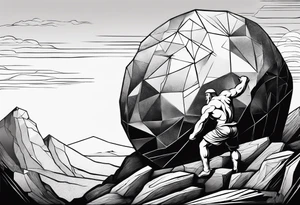 Sisyphus pushing the rock in minimalist stlye tattoo idea using geometric shapes tattoo idea