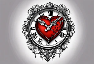 broken heart
clock in middle.
Clock hands on 8 and 5.
Never Say Never written on tattoo tattoo idea