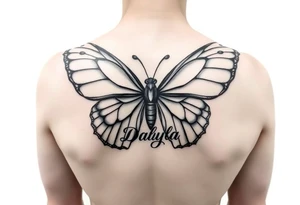 Butterfly with names Damani and Donovan made with the shape of the wingspan and the body of the Butterfly shaped with the name Dalyla tattoo idea