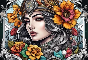 tarot justice woman flowers tattoo idea