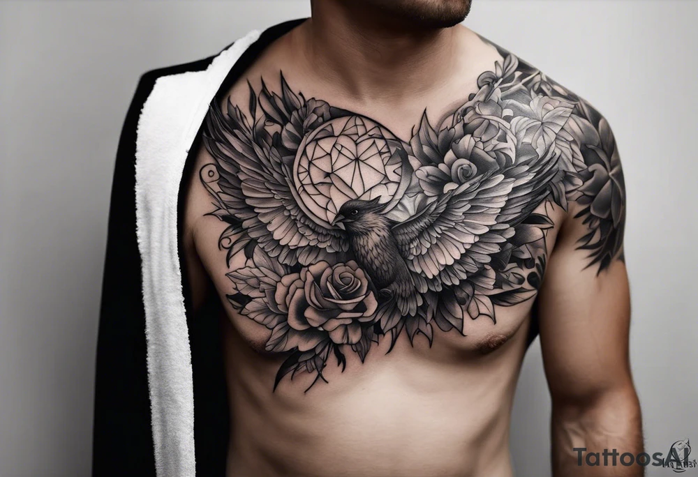 shoulder tattoo that can cover up an old tattoo.  tattoo should be focused on family with the names kaden, mason and lori within the tattoo tattoo idea