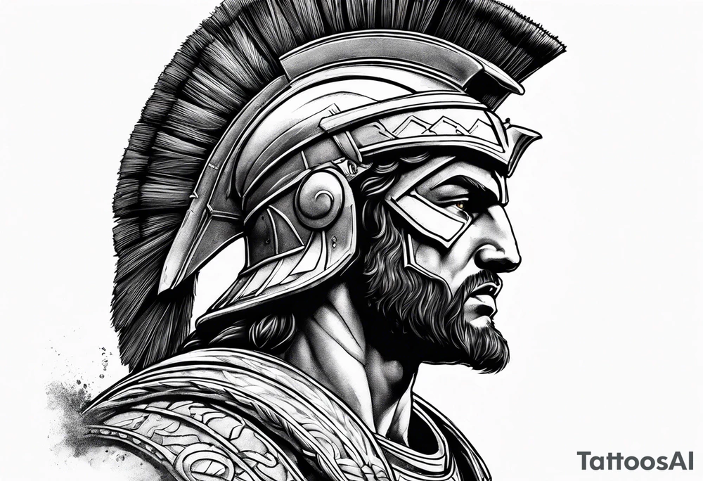 Side profile of spartan soilder with Roman buildings tattoo idea
