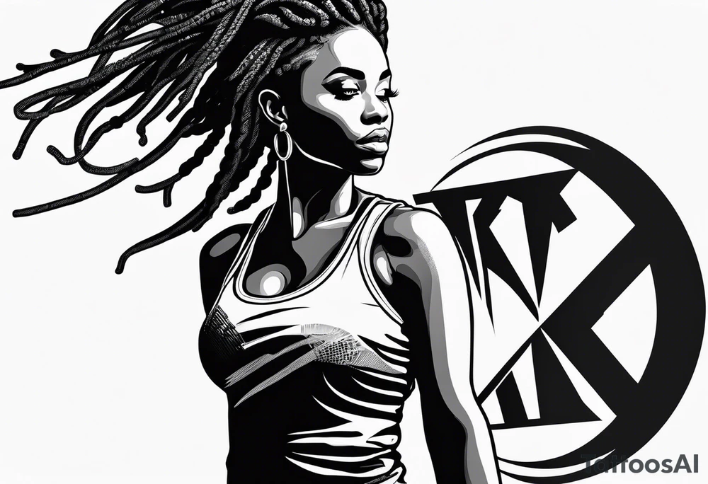 Gym girl silhouette with locs tattoo idea