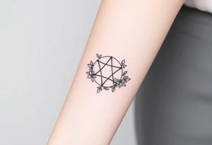 Enneagram symbol with fine line florals tattoo idea