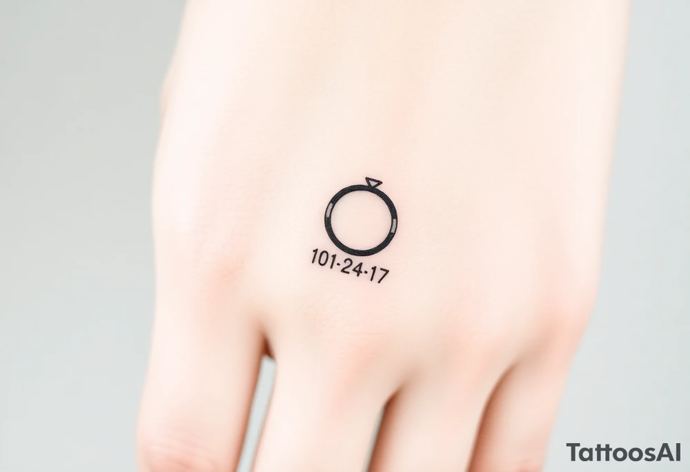 simple and elegant black wedding ring with the wedding date tattoo idea