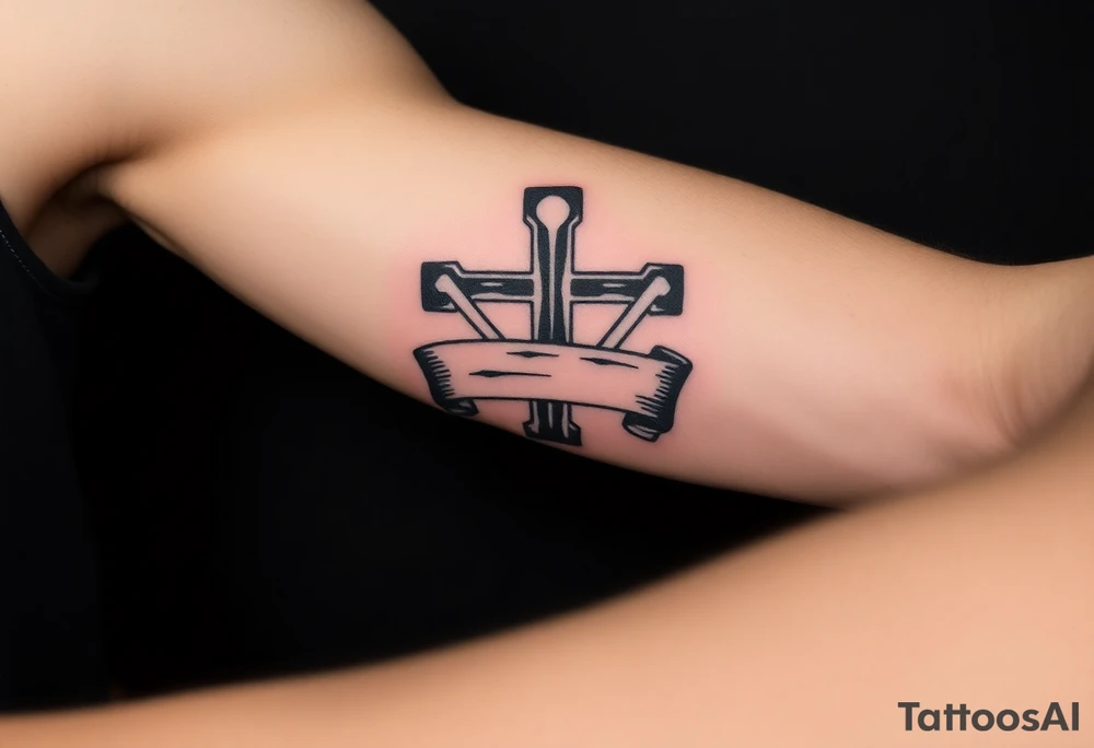 Hockey stick cross with a ribbon wrapping around it, tattoo idea